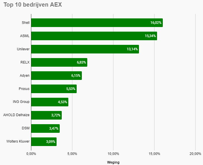 10 grootste bedrijven AEX index